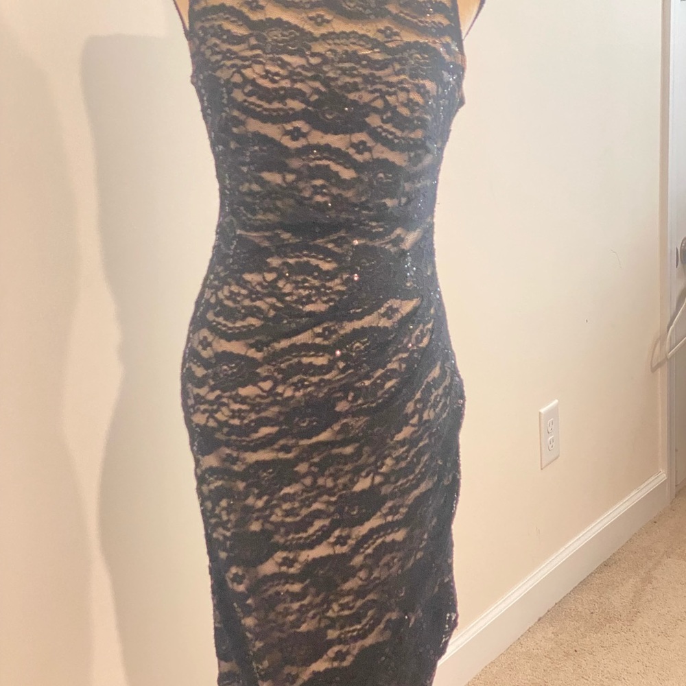 Signature by Sangria Black Lace Midi Dress